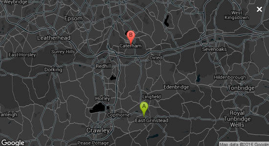 Stylised google map for a Courier calculator distance matrix