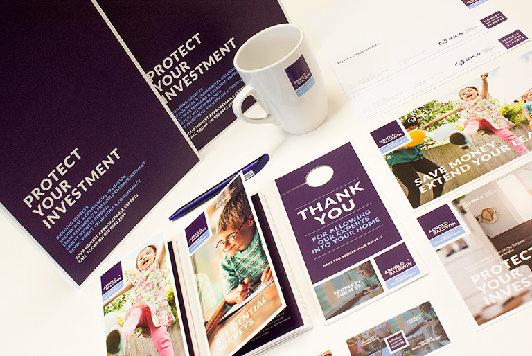 Brand identity and marketing sales materials for Chartered Surveyors Arnold & Baldwin