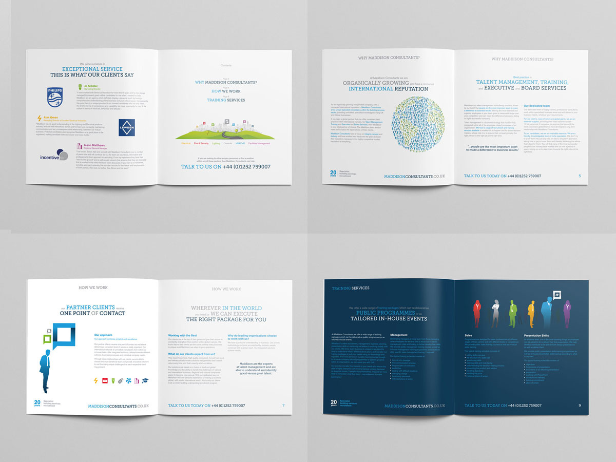 Inside pages of a bespoke brochure design for recruitment agency
