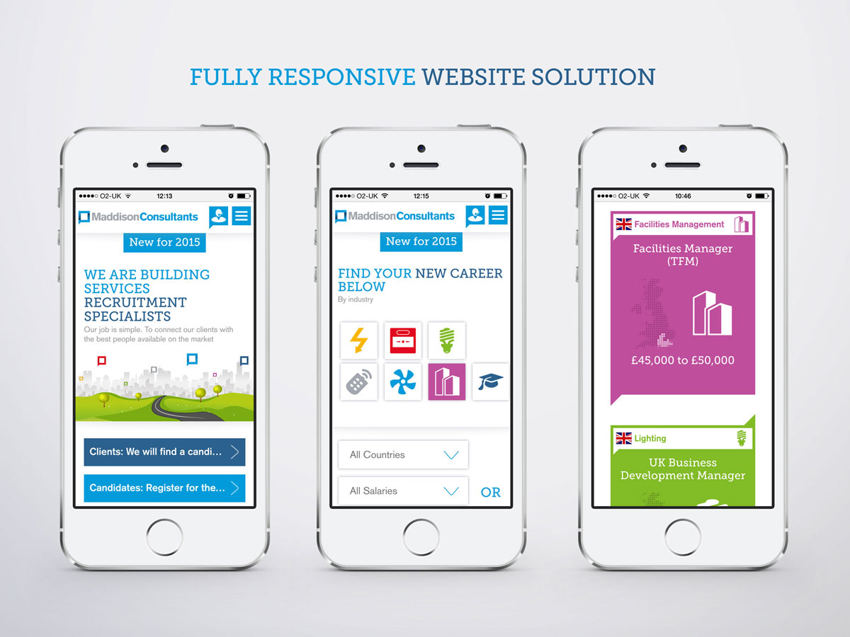 Bespoke Responsive website design fully integrated with recruitment software eBoss for Maddison Consultants