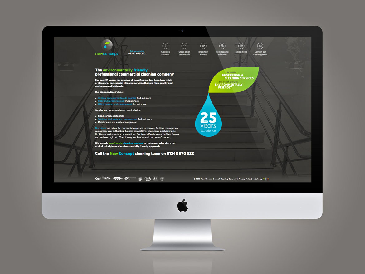 Bespoke website design for environmentally friendly commercial cleaning company, Surrey
