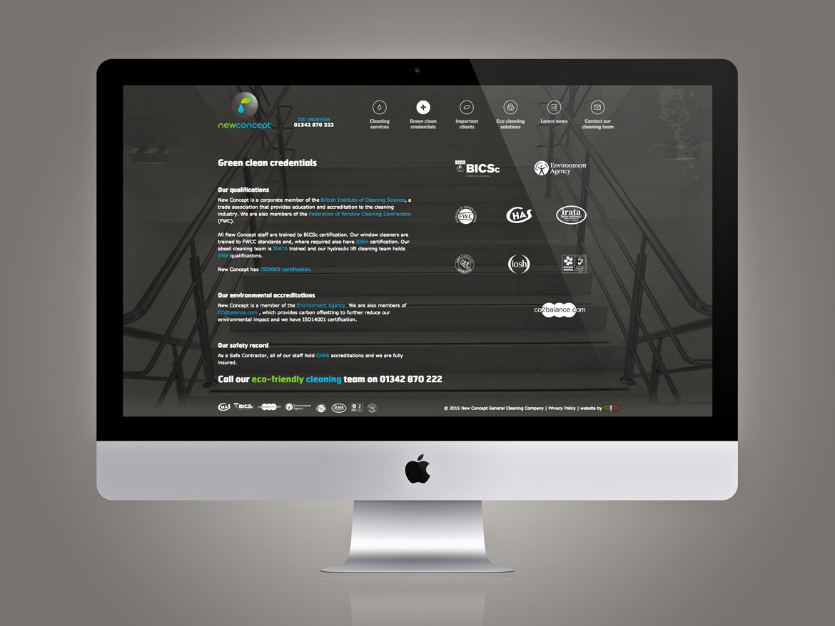 Bespoke website design for environmentally friendly commercial cleaning company, Surrey