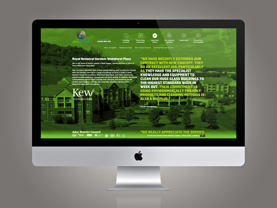 Bespoke websites design for environmentally friendly commercial cleaning company, Surrey