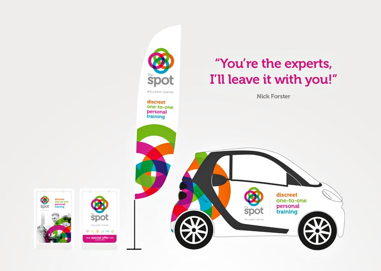 Smart Car, flags and pavement sign branding for Fitness centre and gym