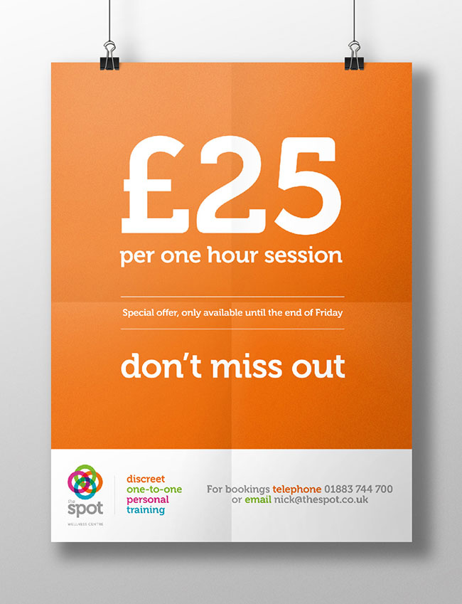 Orange Special offer poster design for fitness centre and gym the spot