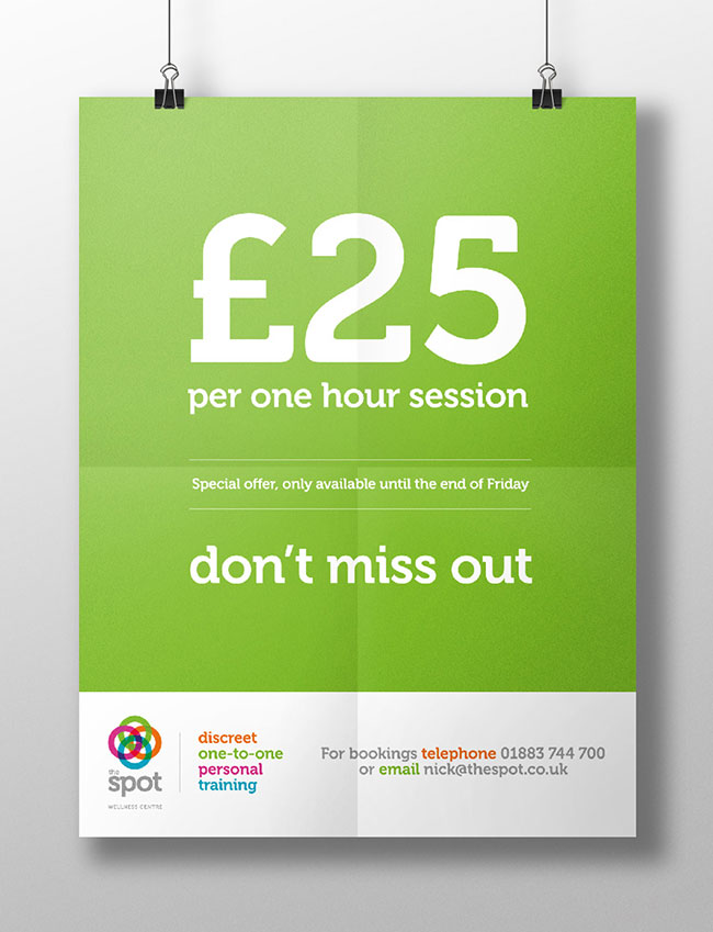 Green Special offer poster design for fitness centre and gym the spot