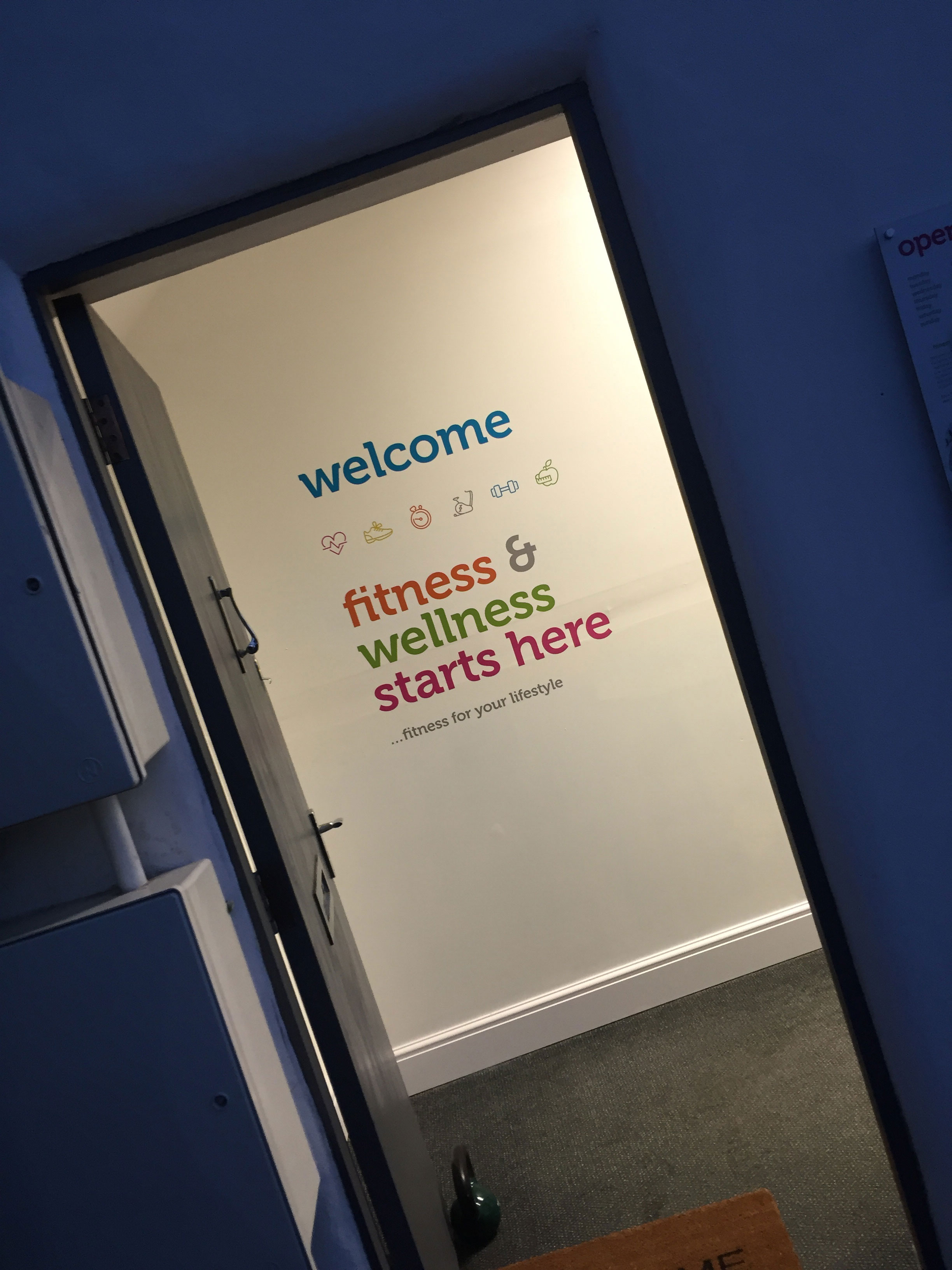 Fitnes centre and gym entrance wall graphics