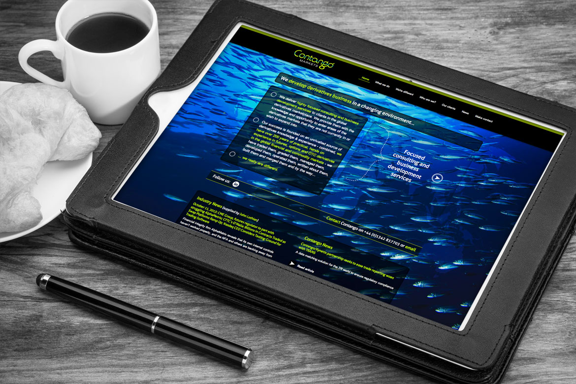 Home page website design for contango markets
