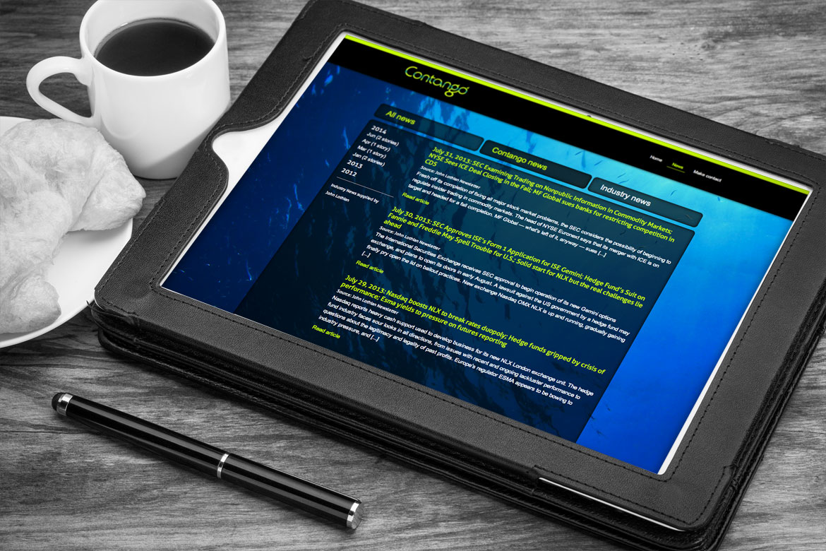 News page design for derivatives company contango markets