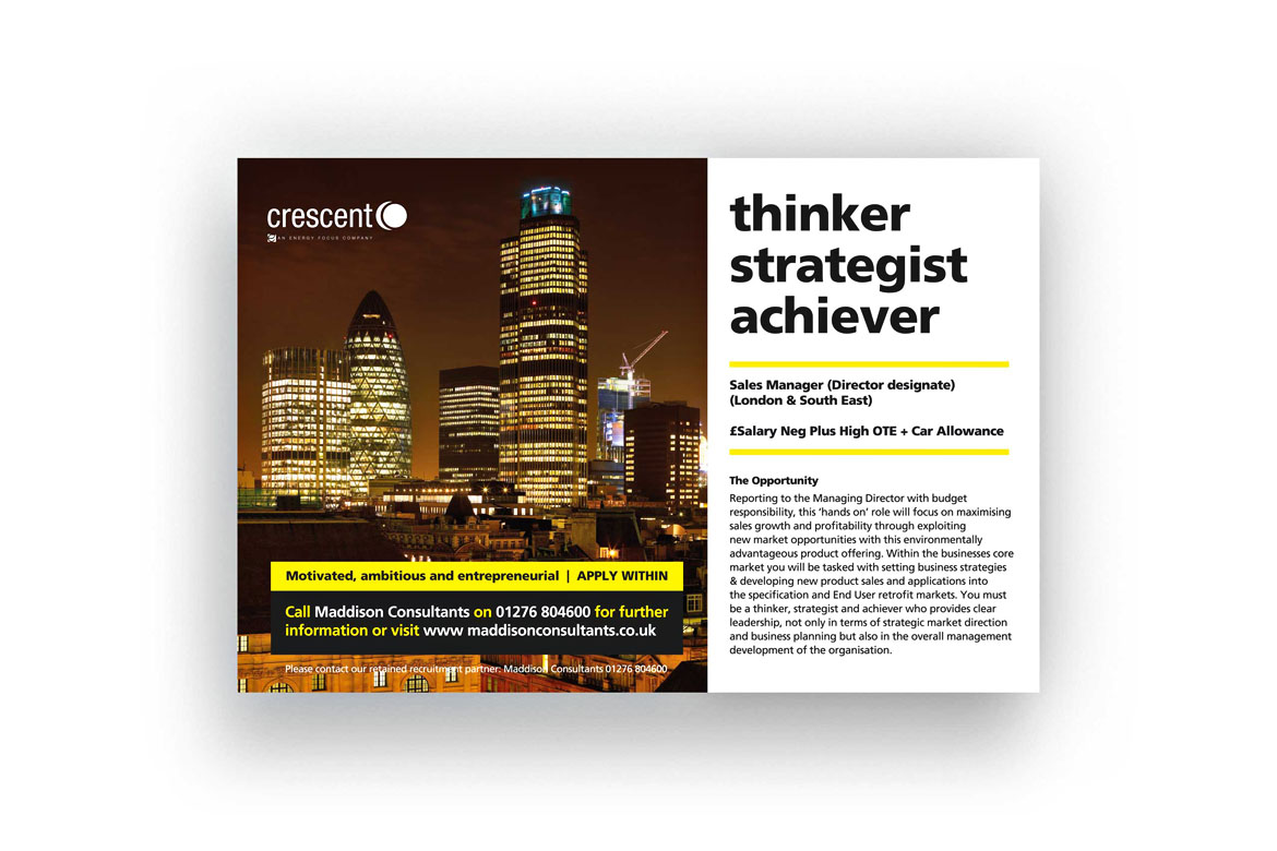 Recruitment advertising for Crescent Lighting