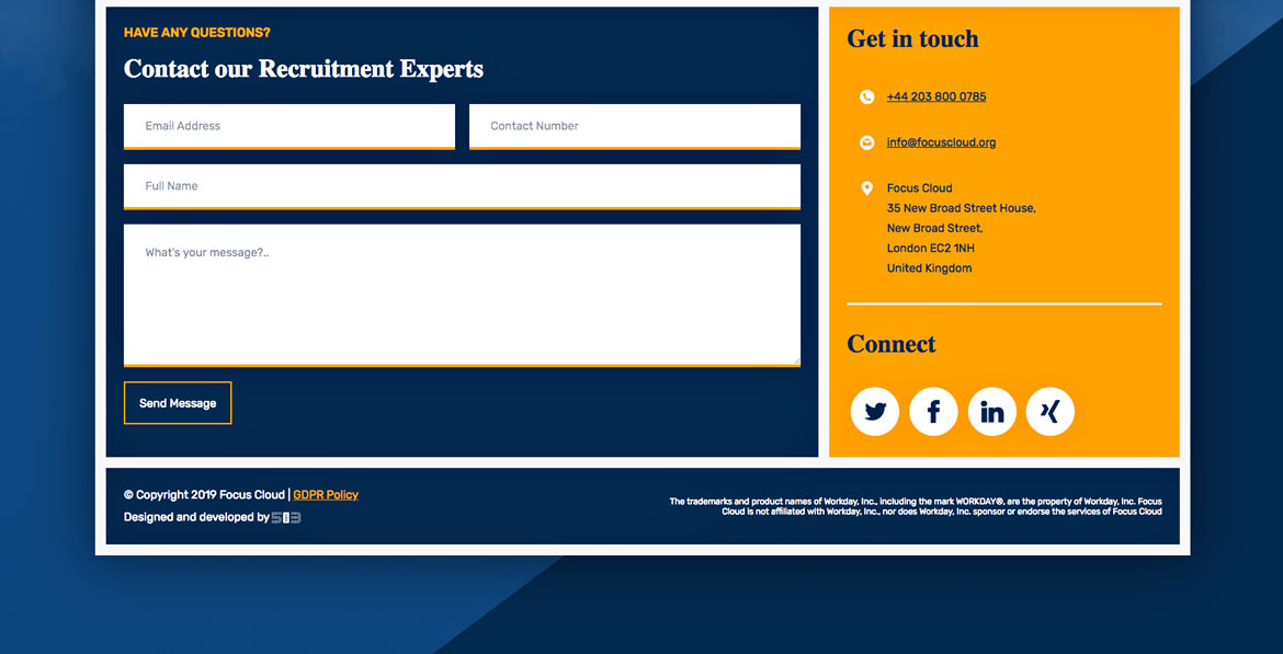 Focus Cloud WorkDay recruitment website design with Bullhorn software API integration