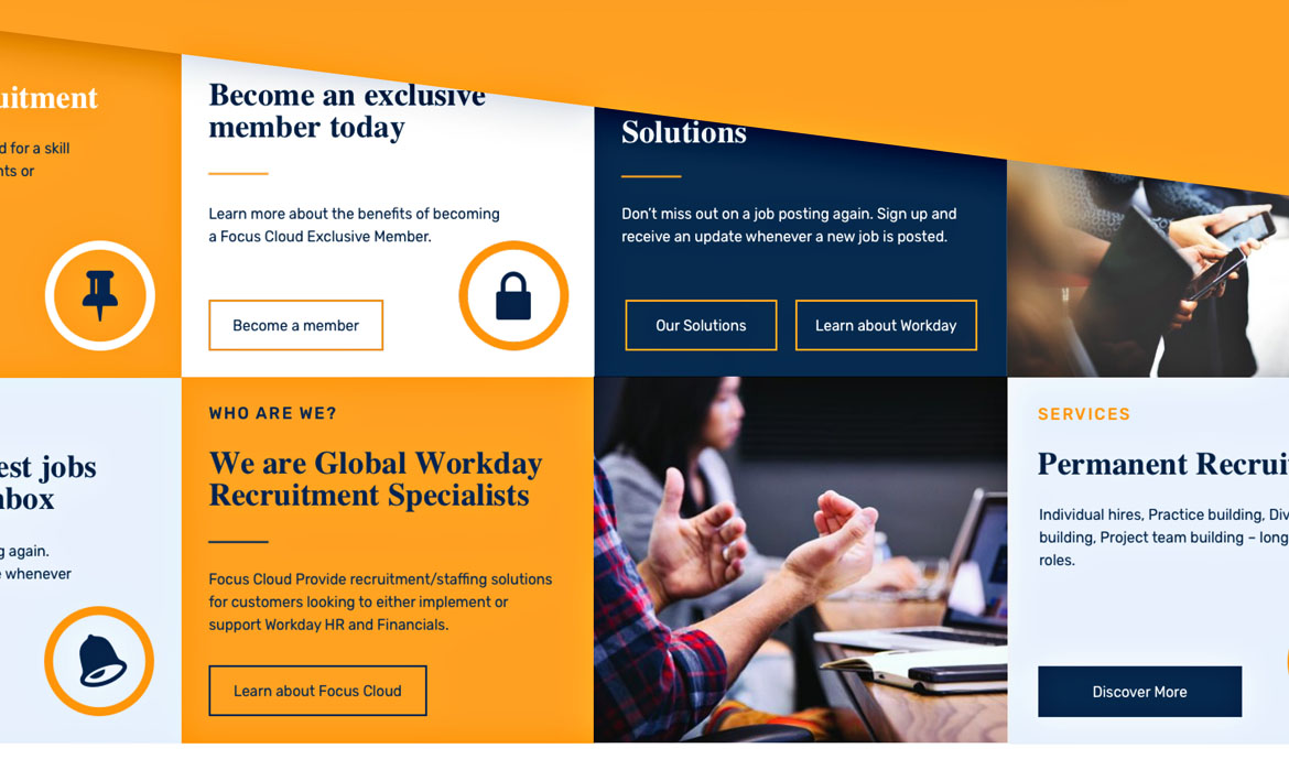 Website design for global recruitment company Focus Cloud based in London and Crawley