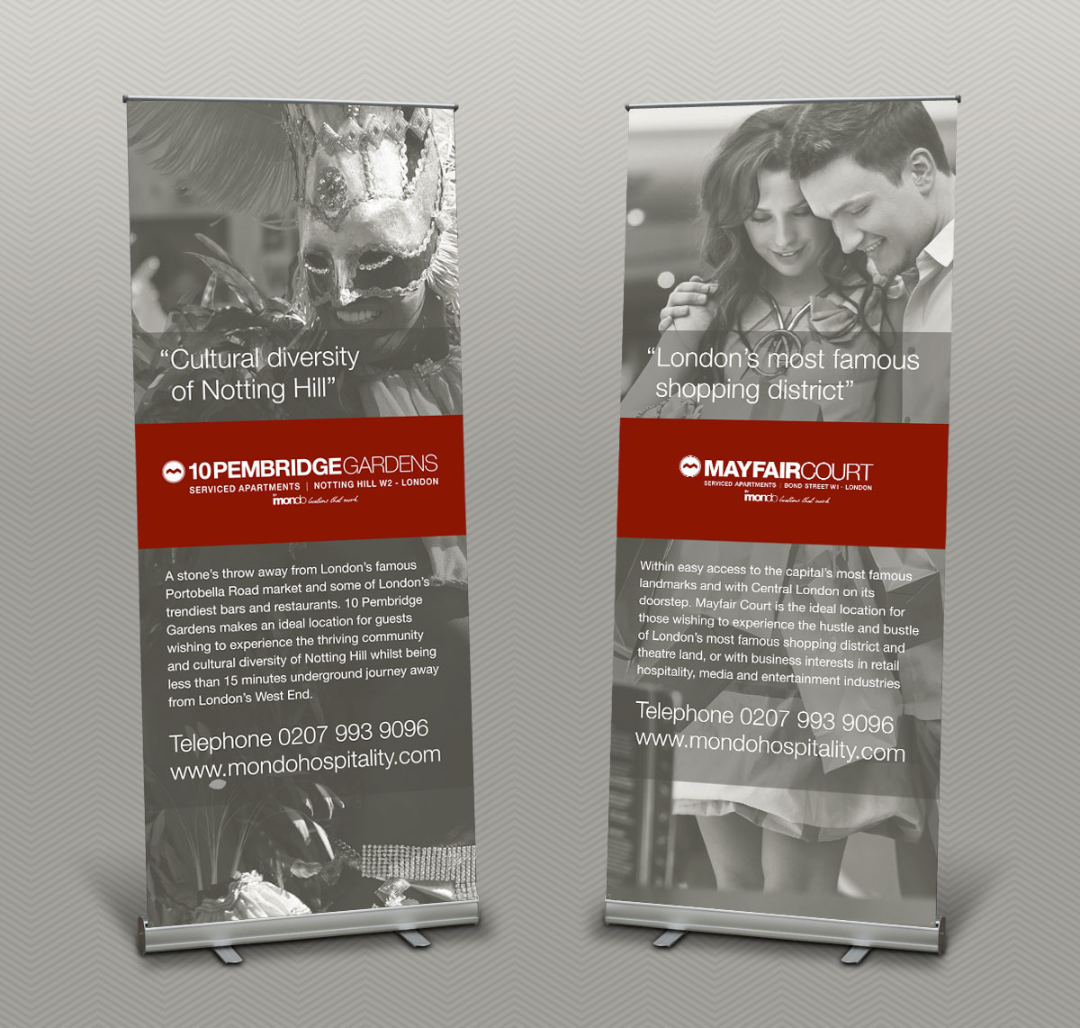Pop up banner stand design for London based hospitality and hotel company, Mondo