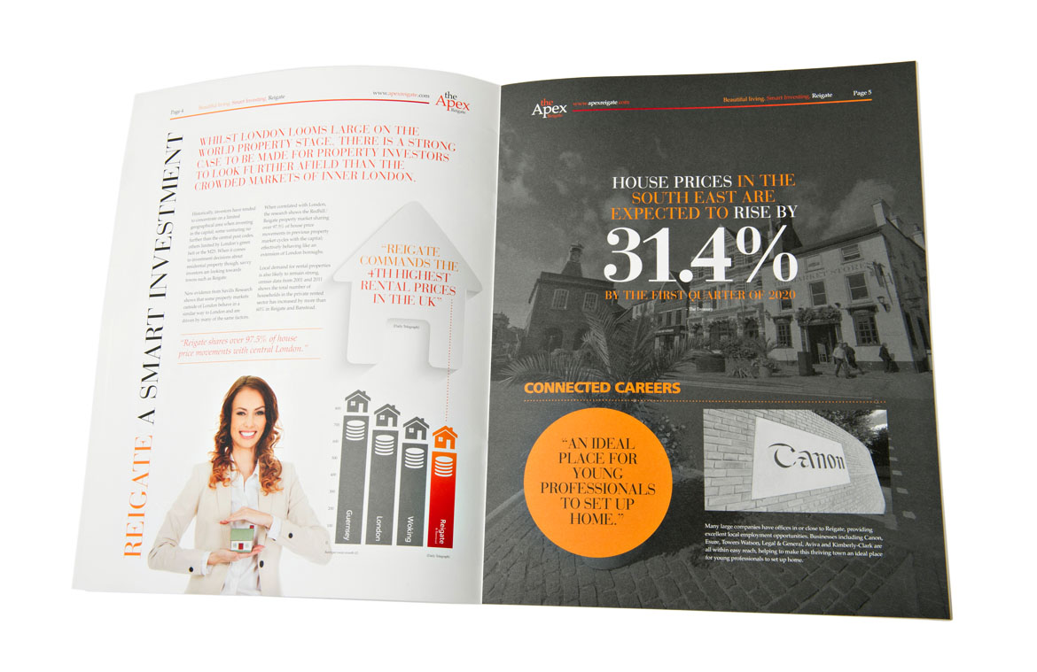 Property developemnt brochure design for The Apex, Reigate