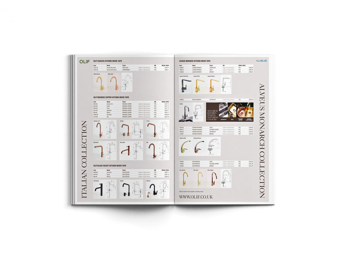 Italian taps range brochure inside spread design