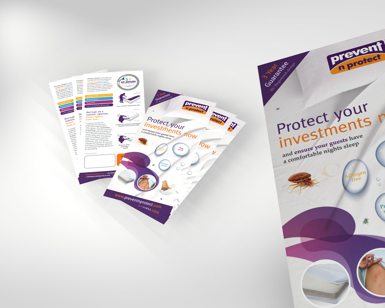 Leaflet and flyer designfor bed bug protection company Prevent n Protect