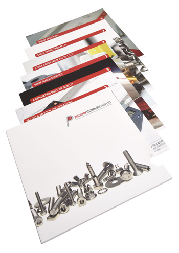 bespoke slipcase brochure for stainless steel fasteners company Precision Technology Supplies